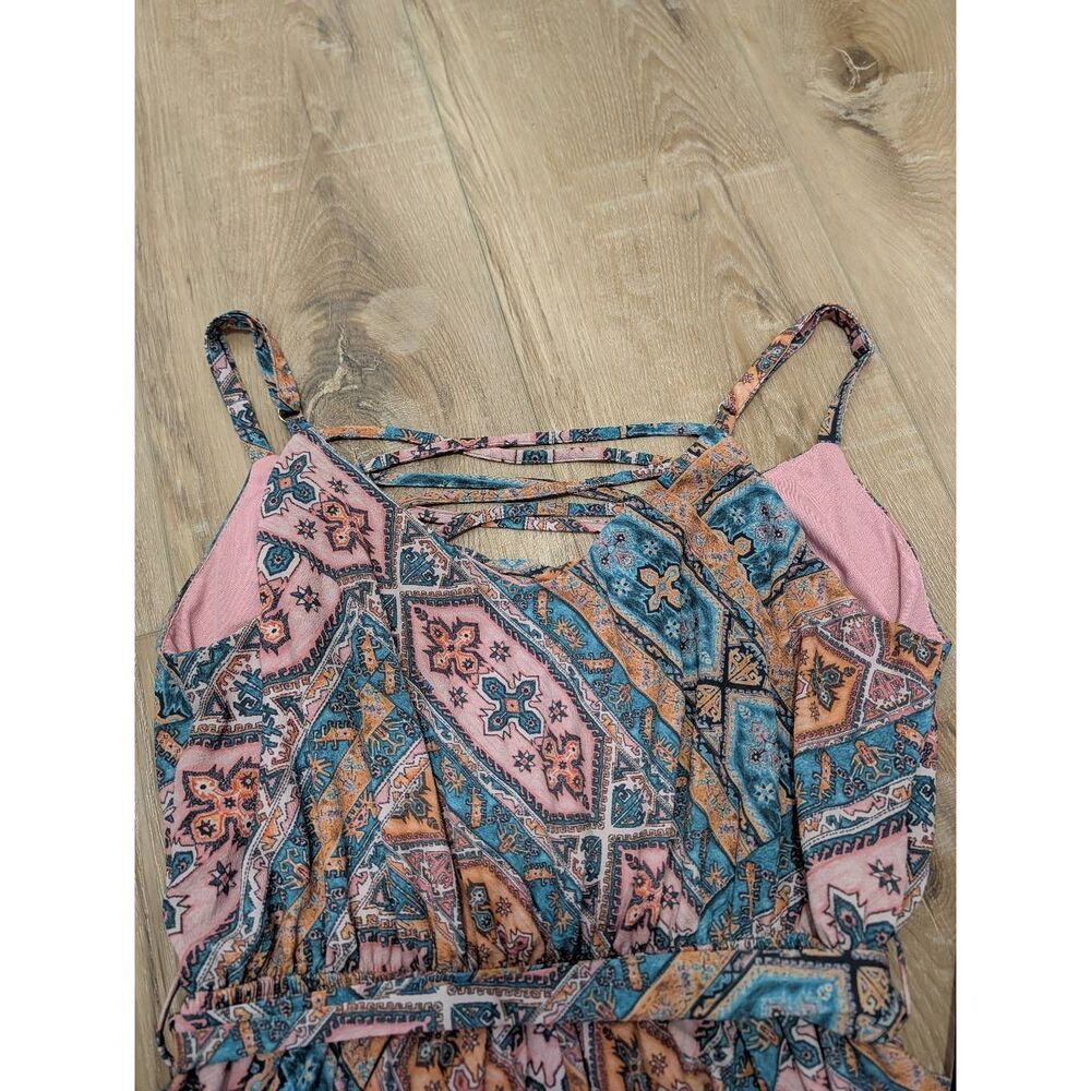 City Chic Tank Sundress Crisscross Belted Pink Patchwork Pattern Lined Plus 0XL - Picture 11 of 15